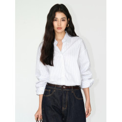 NEVA HU 鹽系條紋襯衫 慵懶風寬鬆休閒襯衣女春秋長袖通勤外套