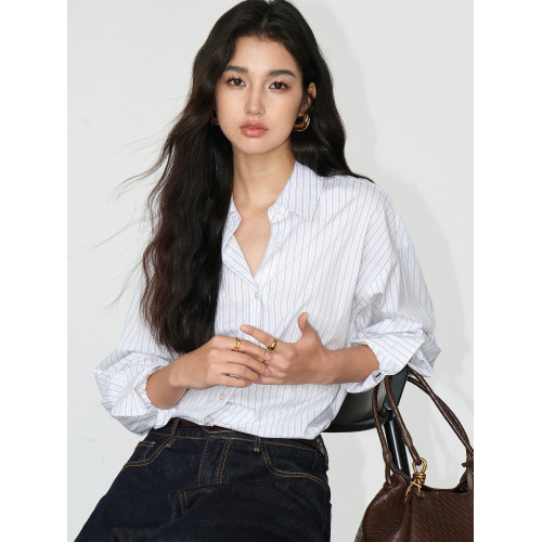 NEVA HU 鹽系條紋襯衫 慵懶風寬鬆休閒襯衣女春秋長袖通勤外套 NEVA HU 鹽系條紋襯衫 慵懶風寬鬆休閒襯衣女春秋長袖通勤外套