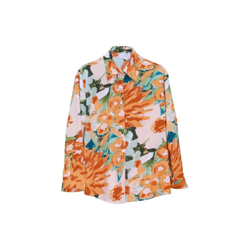 春秋港風長袖寬鬆曡穿設計感小衆新款復古印花襯衫表演拍照襯衫女