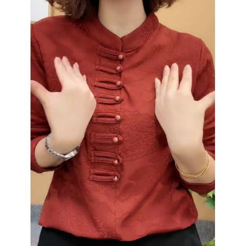 保暖中厚加絨女士打底衫冬季內搭復古民族風立領顯瘦上衣長袖小衫