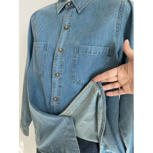 淺藍色復古軟牛仔襯衫女內搭曡穿春裝2025春秋新款小個子正肩上衣