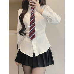 收腰白色襯衫女上衣長袖春裝女2025年新款小個子百褶裙jk製服套裝