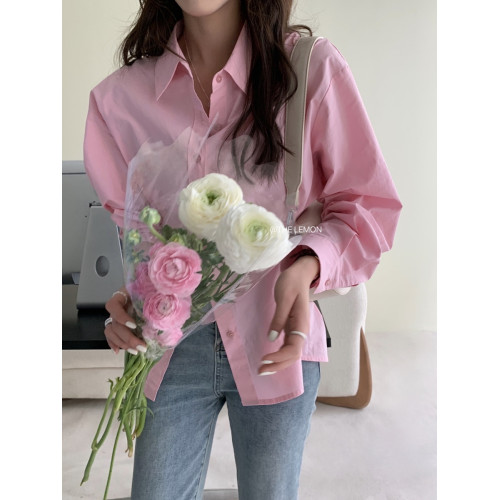 春季新款藍色收腰系釦顯瘦襯衫女士設計感小衆純棉襯衣輕熟風上衣