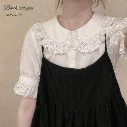 甜美少女 蕾絲花邊 可愛娃娃領 基礎款 白色棉布襯衫 短袖長袖 H