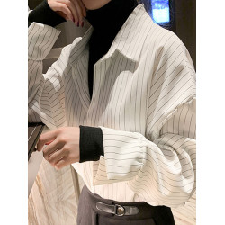 白色條紋襯衫女早秋鹽系穿搭氣質假兩件上衣曡穿內搭打底襯衣春冬