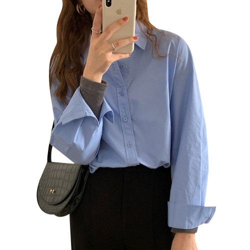 藍色襯衫女2026新款爆款法式氣質襯衣外套獨特漂亮長袖上衣設計感