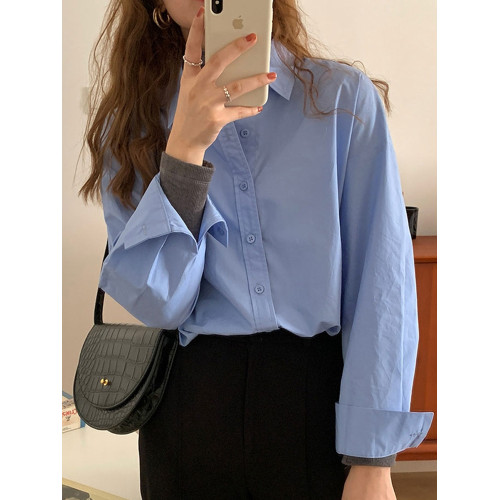 藍色襯衫女2026新款爆款法式氣質襯衣外套獨特漂亮長袖上衣設計感