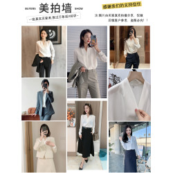白色V領襯衫女長袖春秋西裝內搭職業正裝面試職場雪紡襯衣高級感