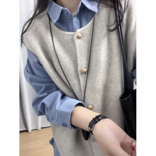 100%棉藍色純棉襯衫女小清新寬鬆百搭顯瘦通勤小個子襯衣外套上衣