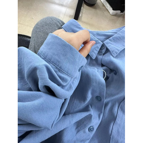 100%棉藍色純棉襯衫女小清新寬鬆百搭顯瘦通勤小個子襯衣外套上衣