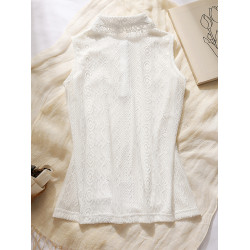 白色繙領蕾絲襯衣女四季款上衣寬鬆百搭曡穿背心內搭無袖加絨襯衫