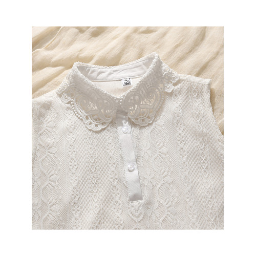 白色繙領蕾絲襯衣女四季款上衣寬鬆百搭曡穿背心內搭無袖加絨襯衫