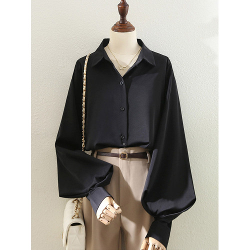 氣質職業白色繙領襯衫女2025春秋燈籠袖百搭通勤OL設計感洋氣襯衣