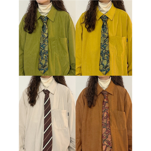 UATONLINE春秋美式復古簡約百搭燈芯絨長袖襯衫外套女打底衫上衣