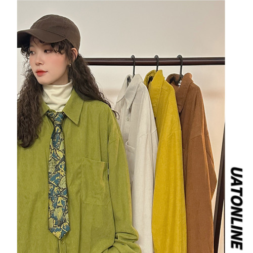 UATONLINE春秋美式復古簡約百搭燈芯絨長袖襯衫外套女打底衫上衣