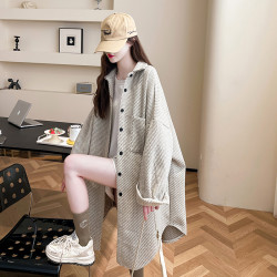 2026秋冬季新款大碼純色中長款寬鬆加絨長袖襯衫女開衫上衣外套潮