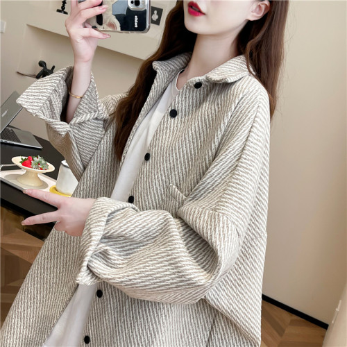 2026秋冬季新款大碼純色中長款寬鬆加絨長袖襯衫女開衫上衣外套潮