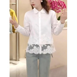 大碼女裝2026春季新款設計感桃心領時尚鏤空拼接蕾絲勾花襯衫長袖