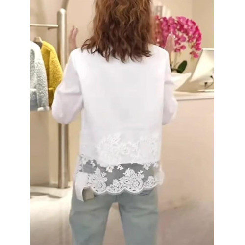 大碼女裝2026春季新款設計感桃心領時尚鏤空拼接蕾絲勾花襯衫長袖