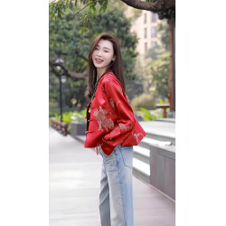 新中式紅國風襯衫外套女2025新款唐裝春季寬鬆顯瘦小個子上衣