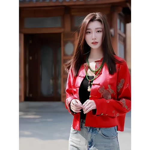 新中式紅國風襯衫外套女2025新款唐裝春季寬鬆顯瘦小個子上衣