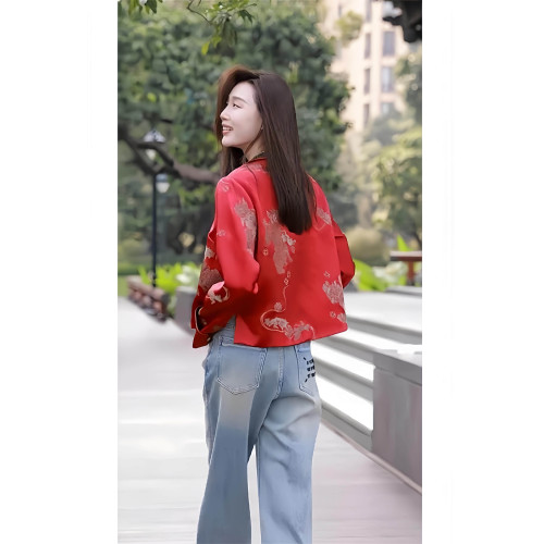 新中式紅國風襯衫外套女2025新款唐裝春季寬鬆顯瘦小個子上衣