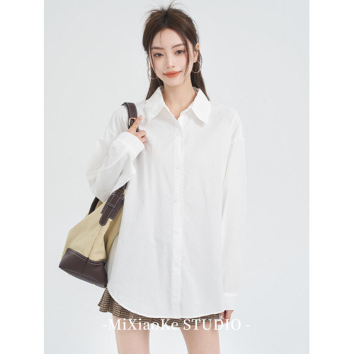羋小可學院風白色襯衫女早秋穿搭襯衣內搭打底小個子長袖襯衣上衣