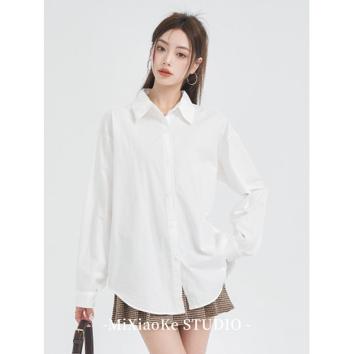 羋小可學院風白色襯衫女早秋穿搭襯衣內搭打底小個子長袖襯衣上衣
