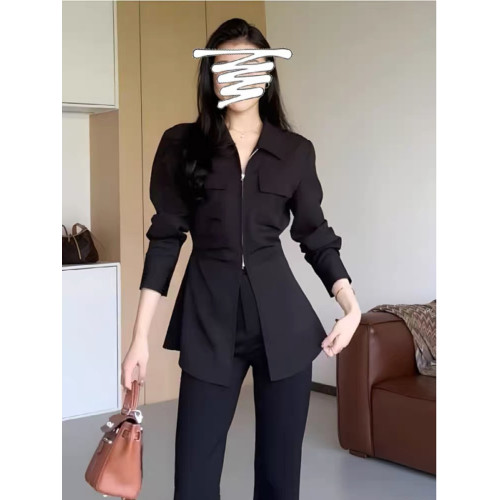 2026早秋新款大碼女裝胖妹妹襯衫收腰側邊褶皺時尚超百搭顯瘦上衣