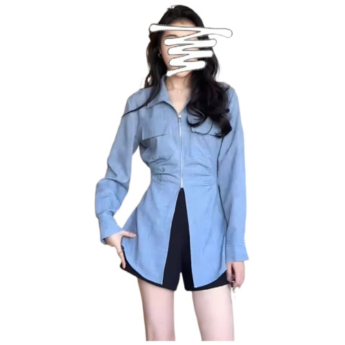 2026早秋新款大碼女裝胖妹妹襯衫收腰側邊褶皺時尚超百搭顯瘦上衣