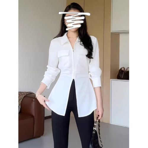 2026早秋新款大碼女裝胖妹妹襯衫收腰側邊褶皺時尚超百搭顯瘦上衣