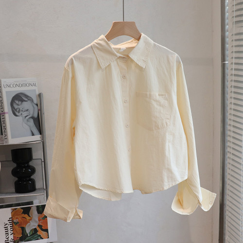 短款襯衫女秋冬純棉新款小個子內搭曡穿襯衣長袖計感小衆白色上衣