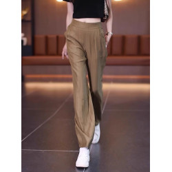 撿漏~休閒冰絲九分濶腿褲女夏季薄款寬鬆垂感小個子直筒褲子