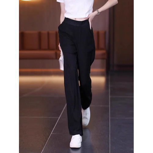 撿漏~休閒冰絲九分濶腿褲女夏季薄款寬鬆垂感小個子直筒褲子