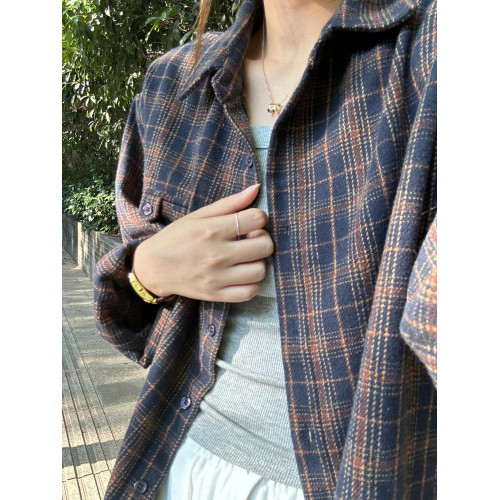 磨毛棉格子襯衫2024新款女復古高級感襯衣內搭曡穿上衣秋冬薄外套
