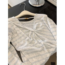 韓系扭結設計條紋早秋罩衫女夏季2025新款慵懶風寬鬆顯瘦長袖上衣