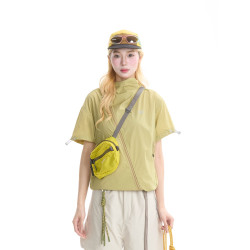 NERESUM美式機能風斜拉鍊短袖襯衫女戶外山系輕薄速乾工裝上衣