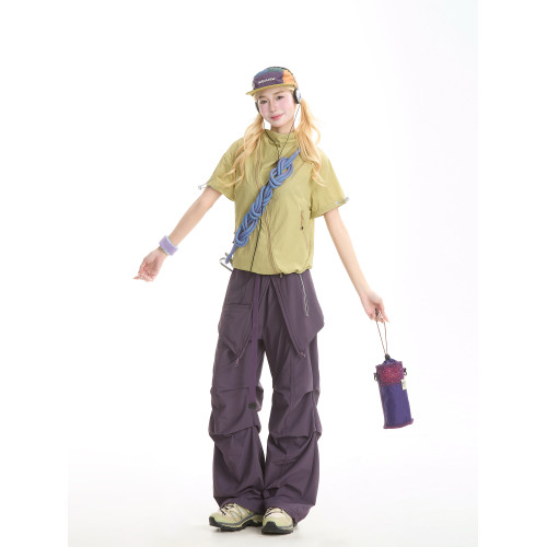 NERESUM美式機能風斜拉鍊短袖襯衫女戶外山系輕薄速乾工裝上衣