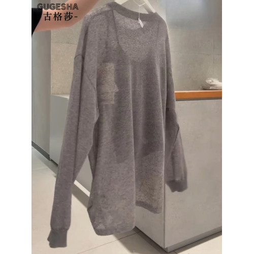 卡通小貓印花灰色長袖防曬衫女秋季2025新款休閒慵懶感罩衫上衣潮