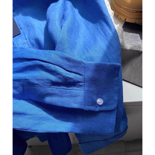 大碼復古克萊因藍色襯衫女2026春季新款寬鬆休閒棉麻襯衣防曬外套