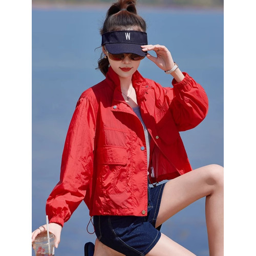 紅色防曬衣輕薄外套女夏季2025新款小個子時尚洋氣夾克防曬服上衣