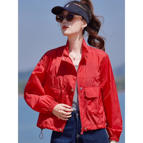 紅色防曬衣輕薄外套女夏季2025新款小個子時尚洋氣夾克防曬服上衣