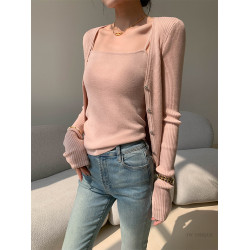 JWUNIQUE酒窩粉色薄款長袖針織開衫女秋冬2026年修身顯瘦防曬上衣