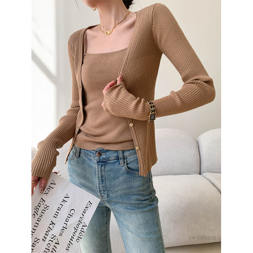 JWUNIQUE酒窩粉色薄款長袖針織開衫女秋冬2026年修身顯瘦防曬上衣