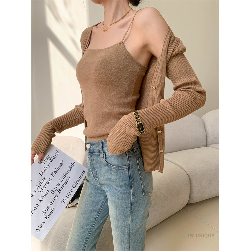 JWUNIQUE酒窩粉色薄款長袖針織開衫女秋冬2026年修身顯瘦防曬上衣