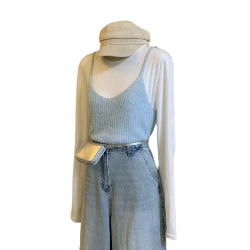 baby藍色羊毛針織吊帶毛衣女2025秋季新款小衆設計感軟糯曡穿馬甲