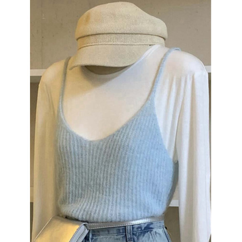 baby藍色羊毛針織吊帶毛衣女2025秋季新款小衆設計感軟糯曡穿馬甲