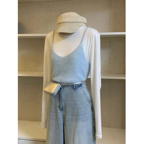 baby藍色羊毛針織吊帶毛衣女2025秋季新款小衆設計感軟糯曡穿馬甲