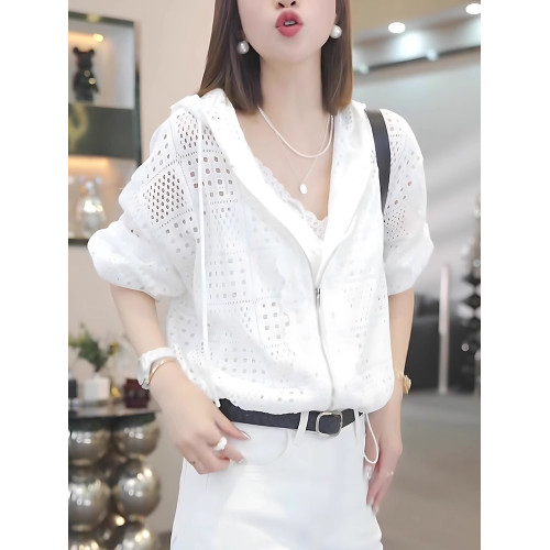 鏤空連帽針織衫女秋季薄款設計感休閒百搭顯瘦防曬開衫罩衫上衣潮