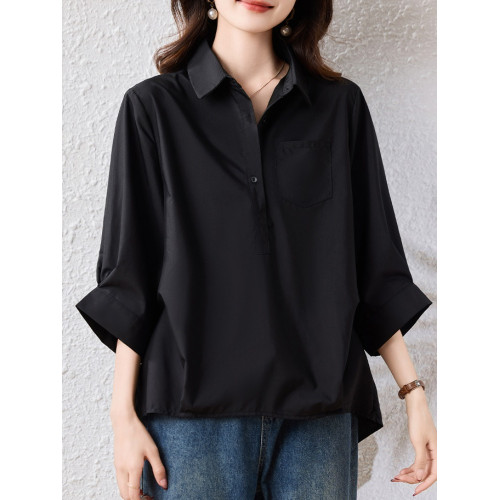 九月墨陌五分袖防曬襯衫女士夏季輕奢高級感寬鬆顯瘦大碼純色上衣